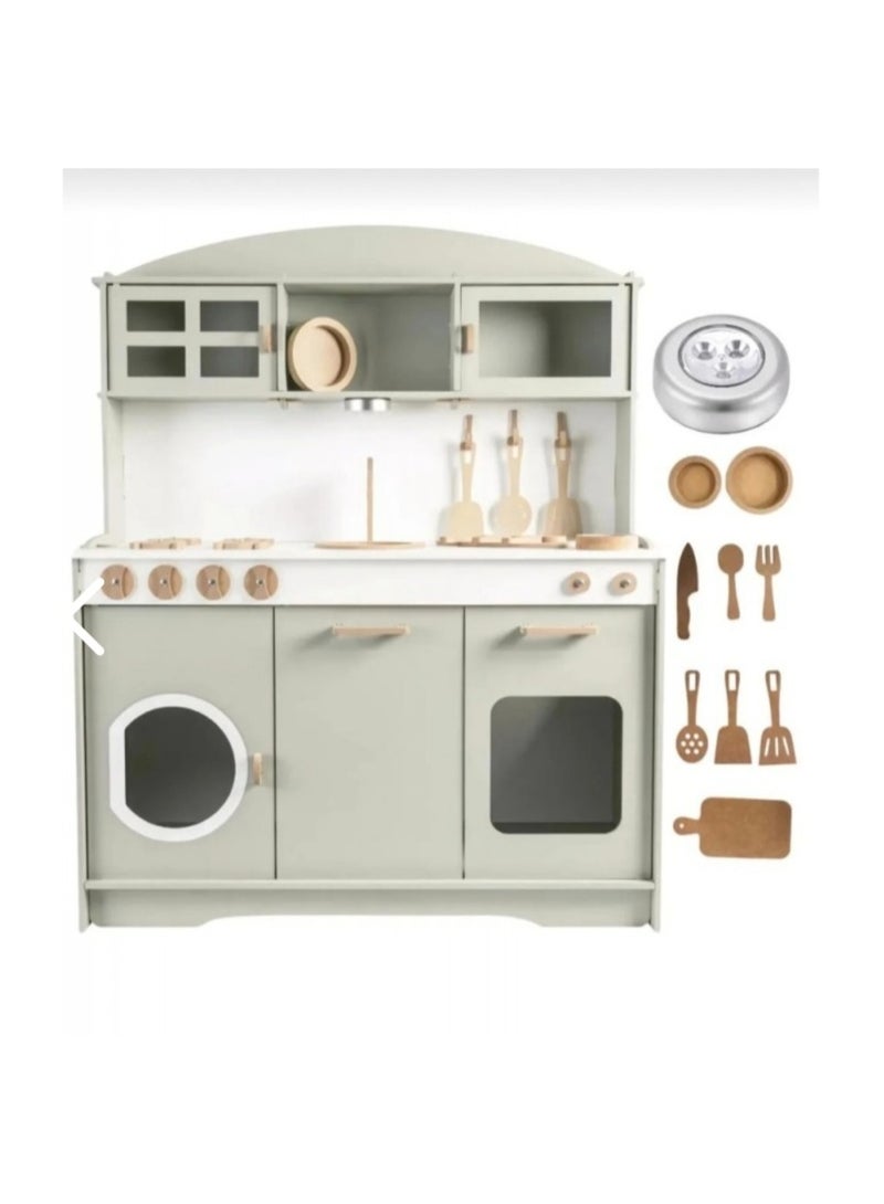 هوبي هاوس مطبخ اطفال خشبي حقيقي طقم العاب مجموعة للطبخ مع ملحقات آوني طهي للأطفال تظاهري واضاءة LED لتجربة لعب دور المطبخ التفاعلية محاكاة مناسبة للبنات والأولاد بتفاصيل أصلية وتصميم فريد - Image 3